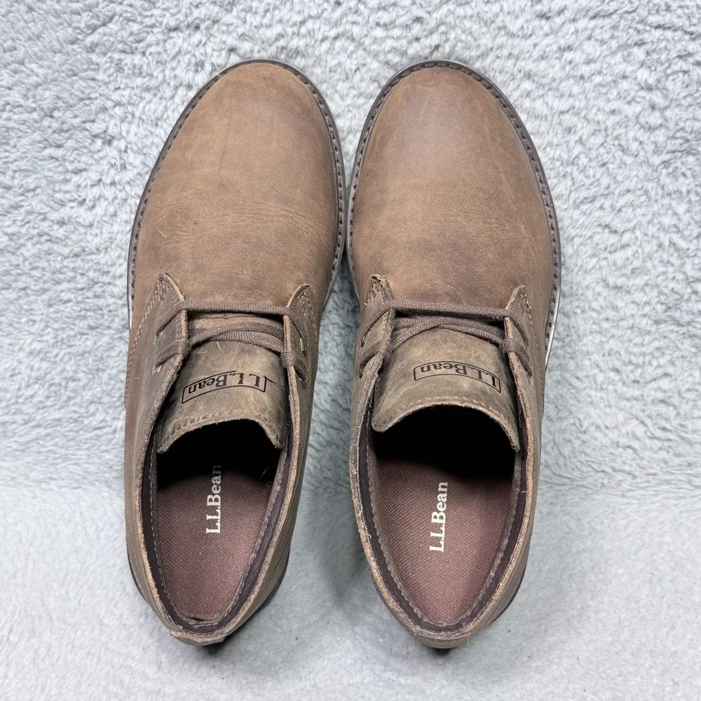LL Bean‎ Stonington Mens Size 9 Chukka Boots Brown Oiled Leather Lace Up 511441